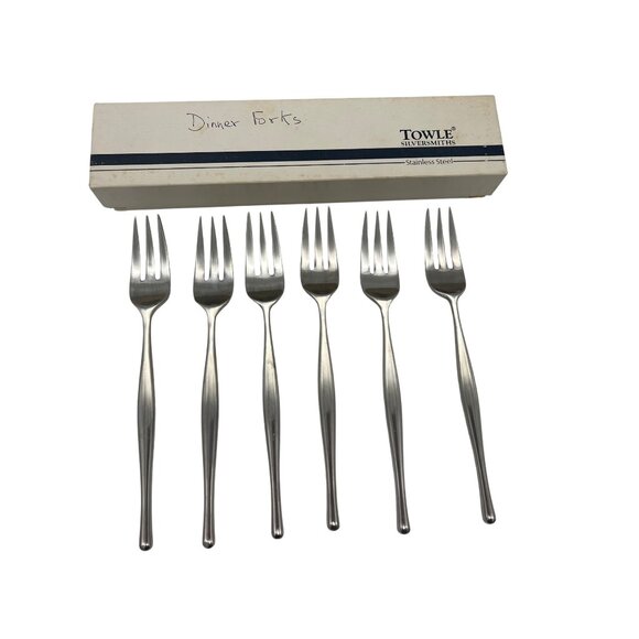 Vintage Towle Lauffer Design 3 Japan Stainless Dinner Forks Set 6 7.5" MCM 1970s - Picture 1 of 5